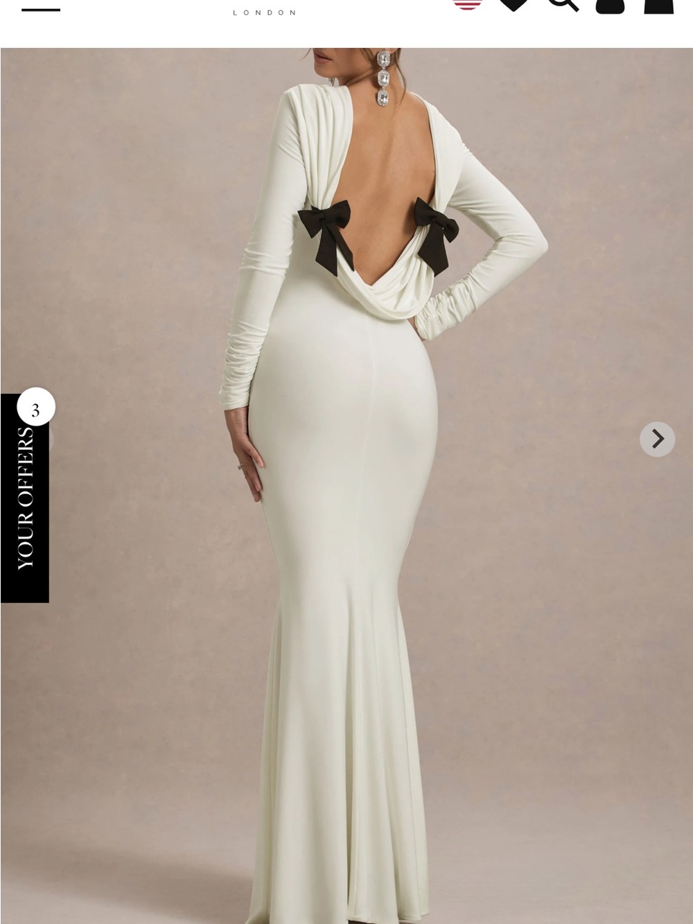 Club L London Ivory Backless Maxi Gown with Black Bow Detail